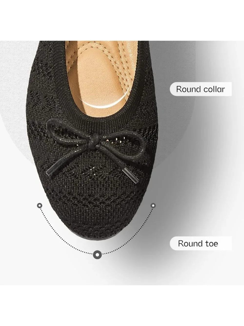 Women's Black Crochet Lace Round Toe Solid Comfortable Low Heel Ballet Flats